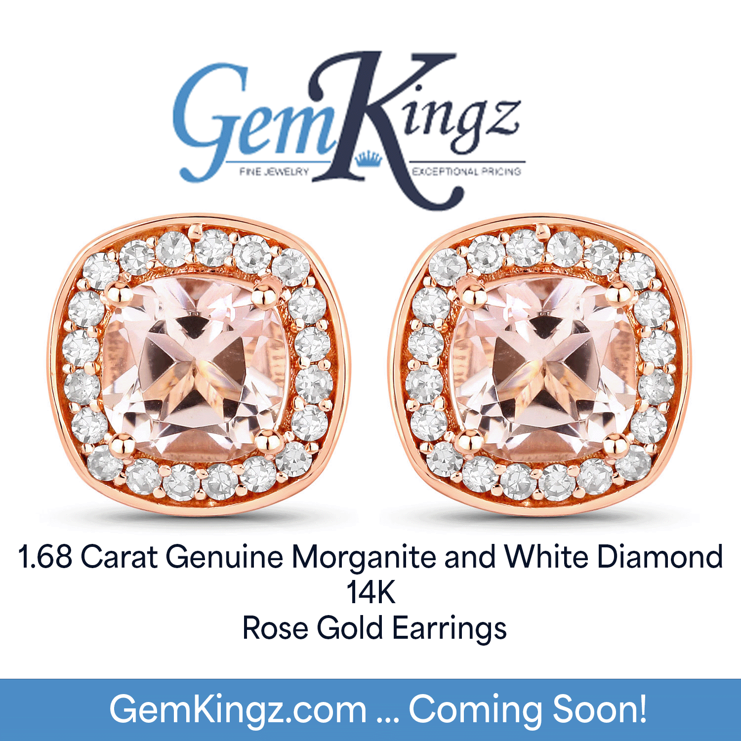 Morganite and white diamond rose gold earrings