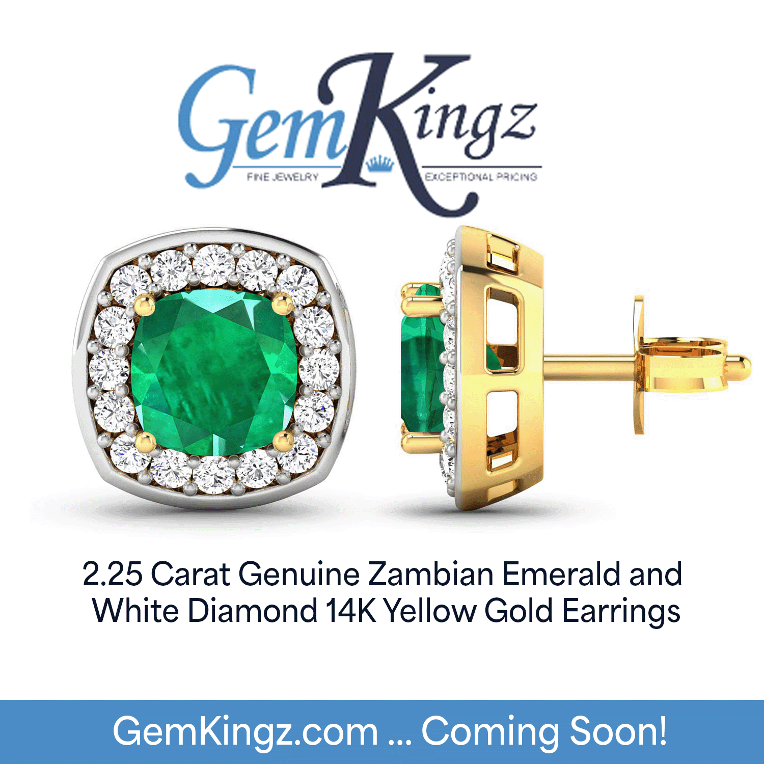 Emerald and white diamond yellow gold earrings